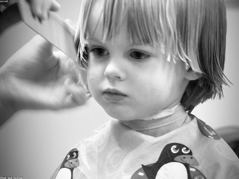 Close up of a child's first haircut